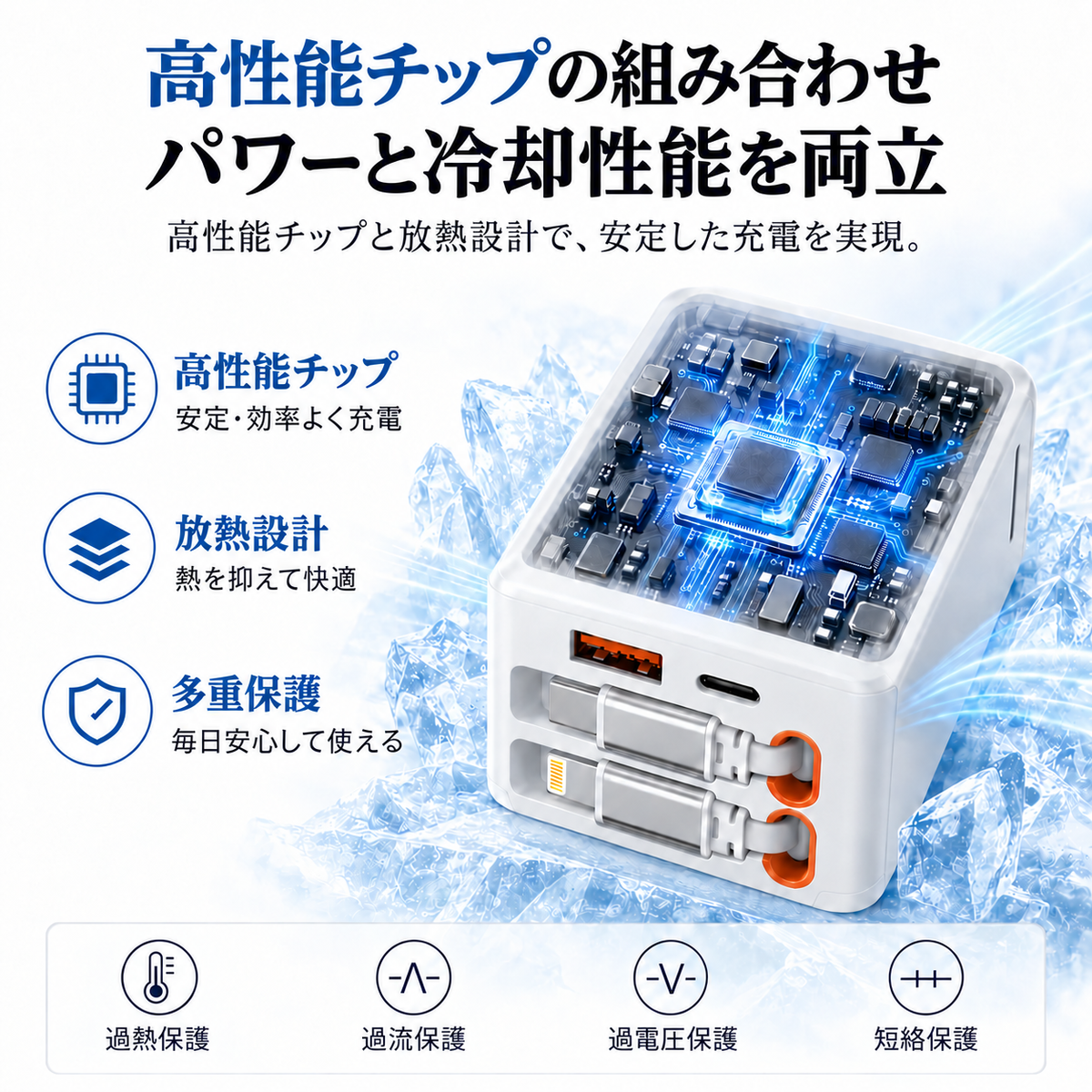 スマートリンク｜ケーブル内蔵 4in1 急速充電器