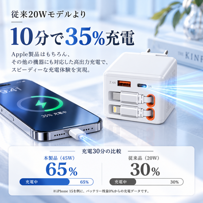 スマートリンク｜ケーブル内蔵 4in1 急速充電器